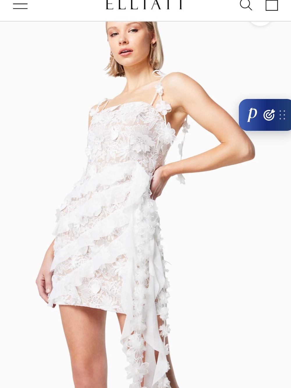 Elliatt White Floral Lace Mini Dress with 3D Flower Details